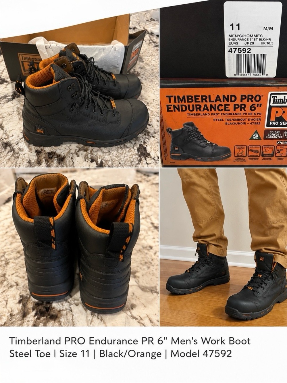 Timberland PRO Endurance PR 6” Steel Toe Work Boots Men’s Size 11 black